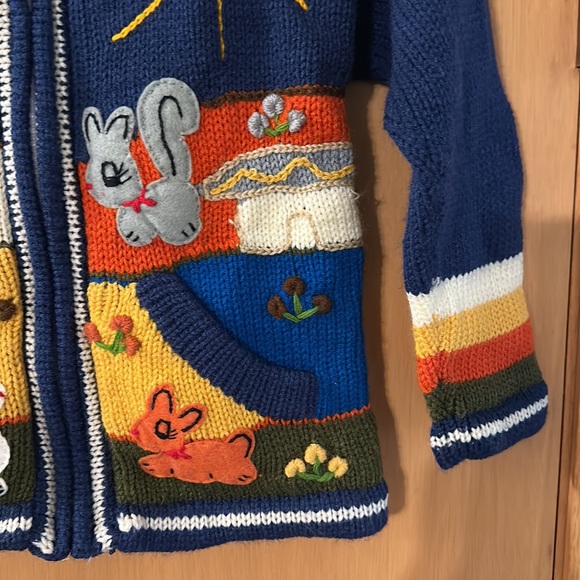 Youth Kids Colorful Embroidered Full Zip Hooded Sweater Sun Cloud Animal Small - Picture 5 of 8